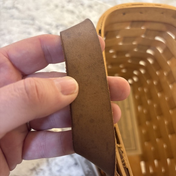 Peterboro‎ Basket  Co. Wooden Woven Wall Pocket Basket Leather Single Handle - Picture 16 of 16